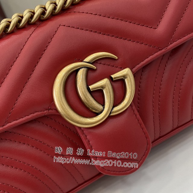 Gucci專櫃古馳最新款Marmont系列絎縫迷你手袋原廠皮鏈條女士挎包 jh2199型號：446744